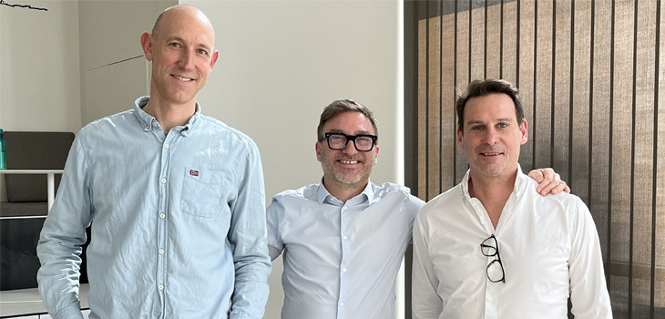 Nicolas OSANNO, CEO of NextPool, surrounded by Nicolas DELETRAZ and Éric BREMAUD, managers and share