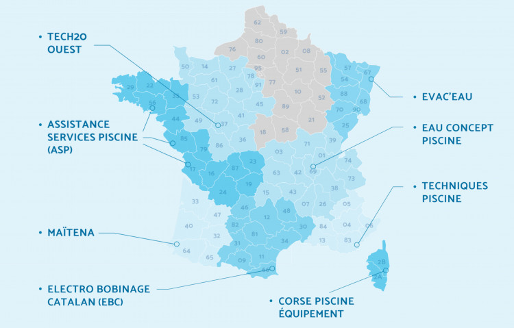 Carte des agences régionales AQUATIC PRO France