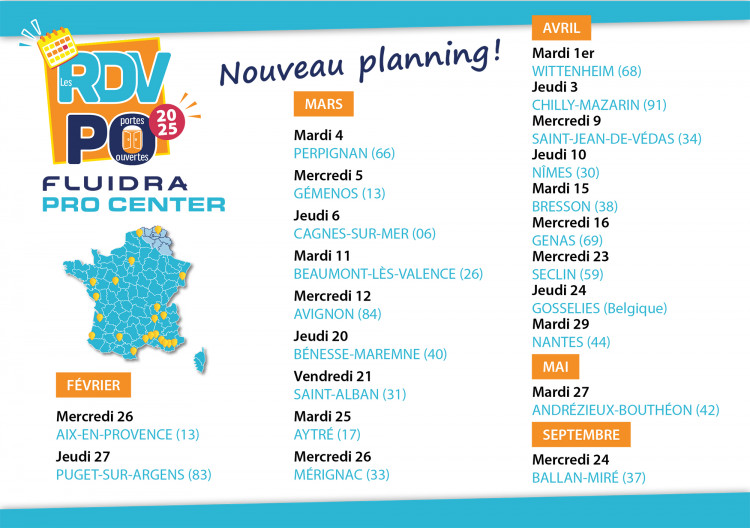 Calendrier Portes Ouvertes Fluidra PRO center 2025