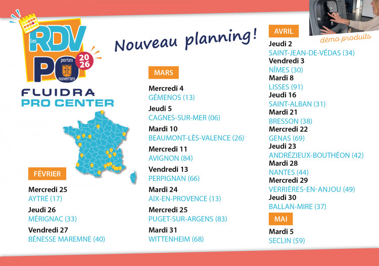 calendrier des Rendez-Vous Portes Ouvertes Fluidra PRO Center