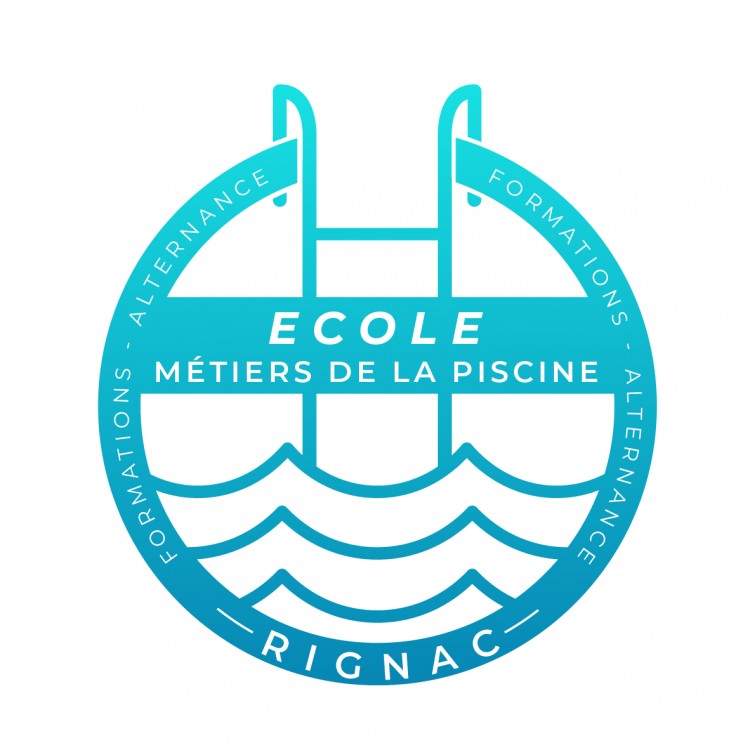 Logo Ecole des Métiers de la Piscine lycée de Rignac bleu fond blanc