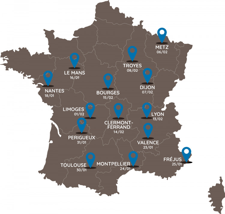 carte de France du Campus tour Nextpool 2024