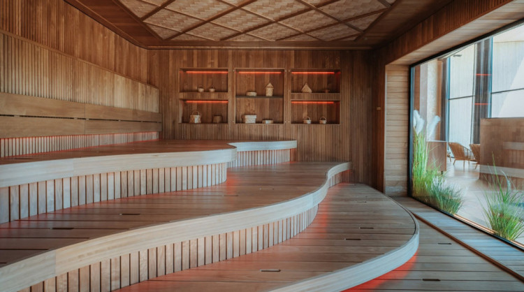 Spacious sauna interior 