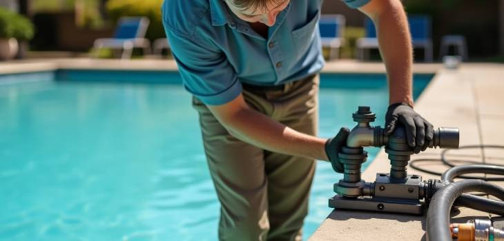 Un operatore lavorando su una piscina