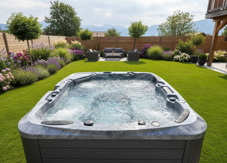 Spa Be Well Canada Spa Be Well Canada installé dans un jardin paysager