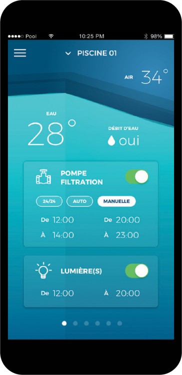 Ecran mobile avec informations piscine coffret connecté EZPool.app 