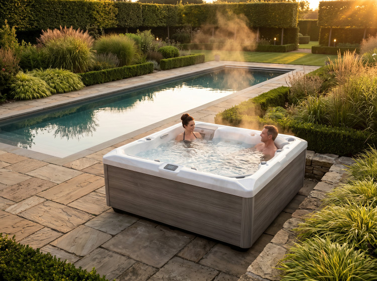 spa and swimming pool outside