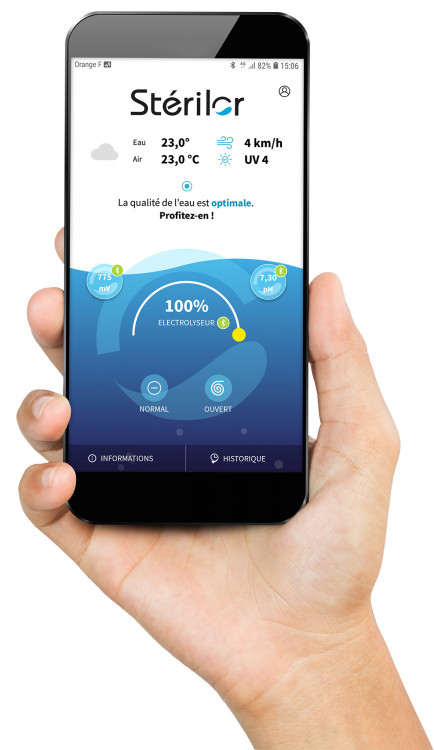 Stérilor XP sur appli smartphone gestion traitement de l'eau de piscine connectée
