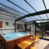 Angled shelters  for terraces and spas