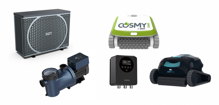 AQUAX 20 Heat pump, Cosmy One LIBERTY robots, InverK pump, iSaverK Frequency Inverter
