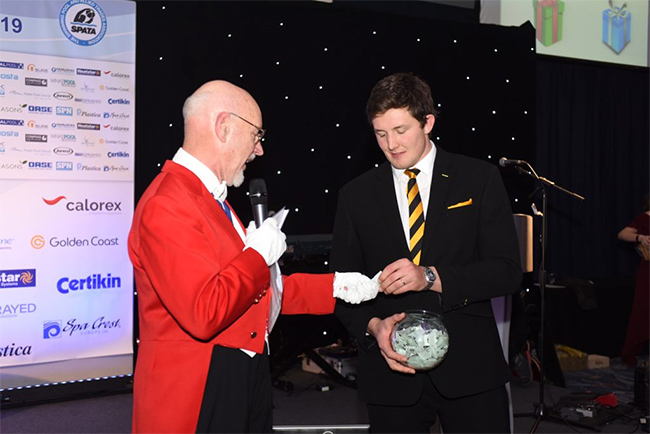 Toastmaster Brian Sylvester and rugbyman Charlie Matthews